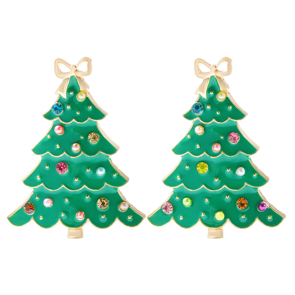 Wholesale Christmas Candy Cane Christmas Tree Stud  Alloy Earrings